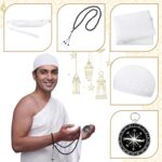 Namalu Islamic Men's Ihram Set Includes 1 Set of 2 Pcs Seamless Hajj Towel 110 x 210cm Ahram 1 Ihram Belt Waist Packs 1 Kufi hat 1 Tawaf Prayer Beads 1 Compass for Muslim Hajj Pilgrimage Eid Gifts - Image 5
