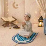 FAF Girl & Boy Velvet Prayer Mat | Children janamaz Prayer Rug for Kids (Upto 3 Years) | Soft Thick Namaz Mat, Portable Travel Janemaaz | Mussalla for Home, Mosque & Ramzan, Hajj and Umrah (Blue) - Image 4