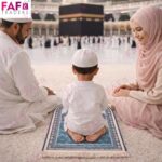 FAF Girl & Boy Velvet Prayer Mat | Children janamaz Prayer Rug for Kids (Upto 3 Years) | Soft Thick Namaz Mat, Portable Travel Janemaaz | Mussalla for Home, Mosque & Ramzan, Hajj and Umrah (Blue) - Image 6