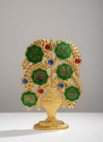 Islamic Decorative Tree with Allah Calligraphy | Gold Finish with Green Enamel and Jewel Accents | Standing Ornament with Pedestal Base | Plastic Table Decor for Home, Office & Gift Purpose - Image 3