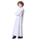 Boy's Muslim Arab Islamic Kaftan Embroidered Robe Solid Color Thobe Islamic Arabic Abaya Ethnic Dress With Pockets - Image 4