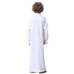 Boy's Muslim Arab Islamic Kaftan Embroidered Robe Solid Color Thobe Islamic Arabic Abaya Ethnic Dress With Pockets - Image 5