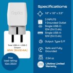 Ceptics Schuko, Germany, France, Spain Travel Adapter Plug with Dual USB - USA Input Type E/F - Ultra Compact Perfect for Cell Phones, Laptop, Camera Chargers, iWatch, iPad, iPhone and More (CTU-9) - Image 5