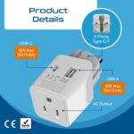 Ceptics Schuko, Germany, France, Spain Travel Adapter Plug with Dual USB - USA Input Type E/F - Ultra Compact Perfect for Cell Phones, Laptop, Camera Chargers, iWatch, iPad, iPhone and More (CTU-9) - Image 6