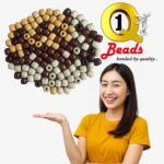 Q1 Beads Multipurpose Big Hole Wooden Beads - 150 Pieces. 16x17 mm Beige, Brown, White Tri Colors Mix (6 mm Hole) - Image 3