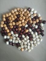 Q1 Beads Multipurpose Big Hole Wooden Beads - 150 Pieces. 16x17 mm Beige, Brown, White Tri Colors Mix (6 mm Hole) - Image 5