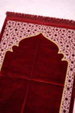 Janamaz Prayer Mat Turkey Soft Velvet | Namaz Mat, Janimaz Namaz Aasan, Islamic Prayer Rug for Salah | 44x27 Inch (Ruby) - Image 4