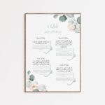 VIBBES Islamic Wall Art Set of 3, Bismillah Ayatal Kursi and 4 Qul Prints with Floral Design, Light Green and Pink (Medium - 14x10 Inch) - Image 4