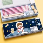 KiddieWorld Magnetic School Students Pencil Box, Inbuilt Sharpenar Cute Cartoon Stationary Compass for Boys, Double Side Geometry Case for Kids, Best for Gifts (Space Compass 3) - Image 6