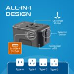 Ceptics 3 in 1 Universal Charger Adapter – Universal Travel Adapter All in One with 2 USB-A Ports (2.4A), 100-250V Compatibility – Compact International Travel Adapter (White) - Image 4