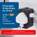 Ceptics 3 in 1 Universal Charger Adapter – Universal Travel Adapter All in One with 2 USB-A Ports (2.4A), 100-250V Compatibility – Compact International Travel Adapter (White) - Image 5