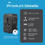 Ceptics 3 in 1 Universal Charger Adapter – Universal Travel Adapter All in One with 2 USB-A Ports (2.4A), 100-250V Compatibility – Compact International Travel Adapter (White) - Image 6
