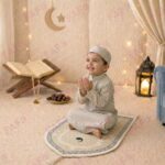 FAF Girl & Boy Velvet Prayer Mat | Children janamaz Prayer Rug for Kids (Upto 3 Years) | Soft Thick Namaz Mat, Portable Travel Janemaaz | Mussalla for Home, Mosque & Ramzan, Hajj and Umrah (Cream) - Image 4