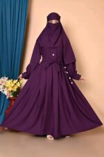 H R COLLECTION Women’s Black Abaya with Niqab Set – Modest Islamic Burqa Dress, Full Coverage Abaya Gown with Belt, Button Detail, Flowy Dubai Style Free Size (S–XXL) for Eid, Prayer & Daily Wear - Image 5