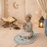 FAF Girl & Boy Velvet Prayer Mat | Children janamaz Prayer Rug for Kids (Upto 3 Years) | Soft Thick Namaz Mat, Portable Travel Janemaaz | Mussalla for Home, Mosque & Ramzan, Hajj and Umrah (Grey) - Image 4