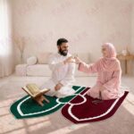 FAF Green & Red Couple Janamaz Set of 2 with Heart Design | Soft Velvet Prayer Mats | Islamic Prayer Rugs for Nikah, Ramadan, Hajj & Umrah | Muslim Prayer Mat Set - Image 6