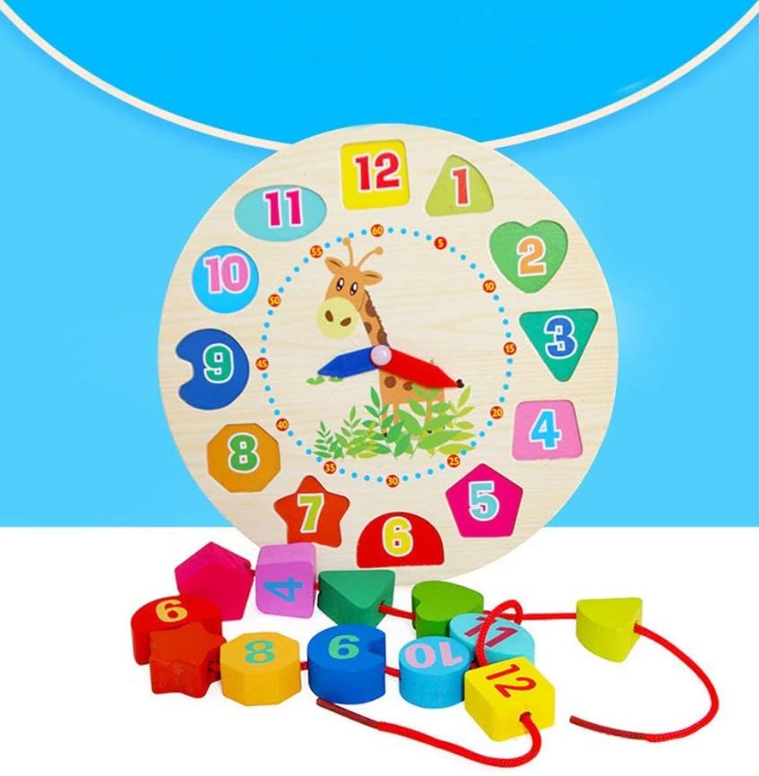 Montessori Wooden Learning Clock with Bead Lace, Educational Digital Analog Numbers, Shape & Color Learning Montessori Toy for Kids (Pack of 1, Multicolor) - Image 3