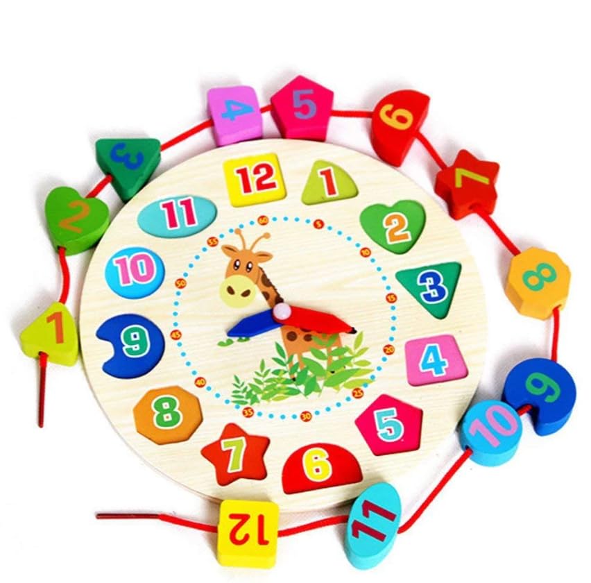Montessori Wooden Learning Clock with Bead Lace, Educational Digital Analog Numbers, Shape & Color Learning Montessori Toy for Kids (Pack of 1, Multicolor) - Image 4