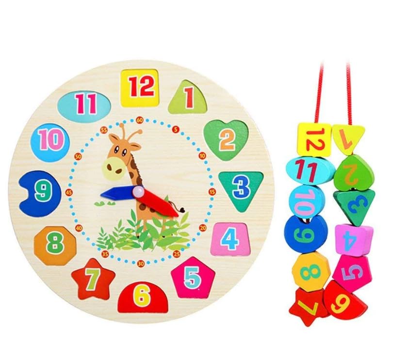 Montessori Wooden Learning Clock with Bead Lace, Educational Digital Analog Numbers, Shape & Color Learning Montessori Toy for Kids (Pack of 1, Multicolor) - Image 5