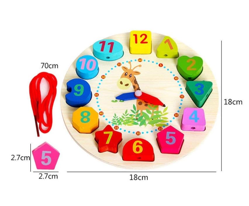 Montessori Wooden Learning Clock with Bead Lace, Educational Digital Analog Numbers, Shape & Color Learning Montessori Toy for Kids (Pack of 1, Multicolor) - Image 7