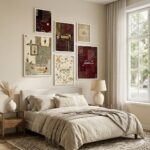 VIBBES Islamic Wall Art Set of 6, Persian Carpet Motif and Botanical Wall Art, Spiritual Home Decor (Beige) - Image 5
