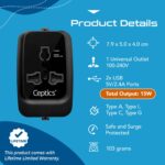 Ceptics Universal Charger Adapter, Travel Adapter International All in One, 2X 2.A USB-A with 15W Total Output, Use in 150 Countries, Type A, C, G, I Output with Universal Input - Black - Image 4