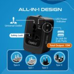 Ceptics Universal Charger Adapter, Travel Adapter International All in One, 2X 2.A USB-A with 15W Total Output, Use in 150 Countries, Type A, C, G, I Output with Universal Input - Black - Image 5