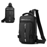 JBB Waterproof Sling Bag Crossbody Backpack for Men Women Multipurpose Waist Pack with USB Charging Port for Hiking Walking Black, Black, Modern - Image 3