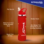 STRAUSS Spark Stainless-Steel Bottle | Leak-Proof Water Bottle | Water Bottle for Travel, Hiking, Trekking, Home, Office & School | Non-Toxic & BPA Free Steel Bottles | 750 ml,(Rubber Finish Red) - Image 3