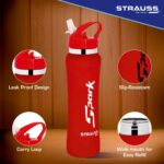 STRAUSS Spark Stainless-Steel Bottle | Leak-Proof Water Bottle | Water Bottle for Travel, Hiking, Trekking, Home, Office & School | Non-Toxic & BPA Free Steel Bottles | 750 ml,(Rubber Finish Red) - Image 4