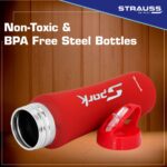 STRAUSS Spark Stainless-Steel Bottle | Leak-Proof Water Bottle | Water Bottle for Travel, Hiking, Trekking, Home, Office & School | Non-Toxic & BPA Free Steel Bottles | 750 ml,(Rubber Finish Red) - Image 7