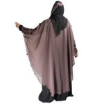 Kashaf Store Women's Butterfly Farasha Burqa, Chiffon Overlay, Mauve and Black, Free Size, Floral Embellishment, Modern Islamic Style Burqa for women and Girls - Image 3