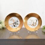 Islamic Decorative Plate Set (Allah & Muhammad) with Stand | Gold Finish Ceramic Showpiece for Home Decor, Table & Gifting - Image 3