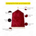 Boy-Girl Janamaz Velvet Prayer Mat | Children Islamic Prayer Rug for Kids (1 to 10) | Soft Thick Namaz Mat, Portable Travel Janemaaz | Mussalla for Home, Mosque & Ramzan, Hajj-Umrah (Maroon) - Image 5