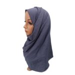 Woman Hijab Bubble Chiffon Scarf Stole Embellished With Crochet Lace Dupatta Wrap Bandanna Combo Free One Black Tube Cap - Image 3