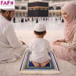 FAF Girl & Boy Velvet Prayer Mat | Children janamaz Prayer Rug for Kids (upto 3 years) | Soft Thick Namaz Mat, Portable Travel Janemaaz | Mussalla for Home, Mosque & Ramzan, Hajj and Umrah (Dark Blue) - Image 5