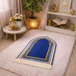 FAF Girl & Boy Velvet Prayer Mat | Children janamaz Prayer Rug for Kids (upto 3 years) | Soft Thick Namaz Mat, Portable Travel Janemaaz | Mussalla for Home, Mosque & Ramzan, Hajj and Umrah (Dark Blue) - Image 7
