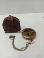 Antique Brass Sundial Push Button Compass Pocket Sundial Compass Navigational Compass Direction with Leather case - Image 4