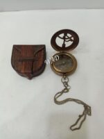 Antique Brass Sundial Push Button Compass Pocket Sundial Compass Navigational Compass Direction with Leather case - Image 6