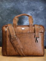 K London 14 Inches Slim Tan Vegan Leather Expandable Unisex Laptop|MacBook Shoulder|Messenger|Office|Travel|Business Bag for Men & Women(1808-tan) - Image 4