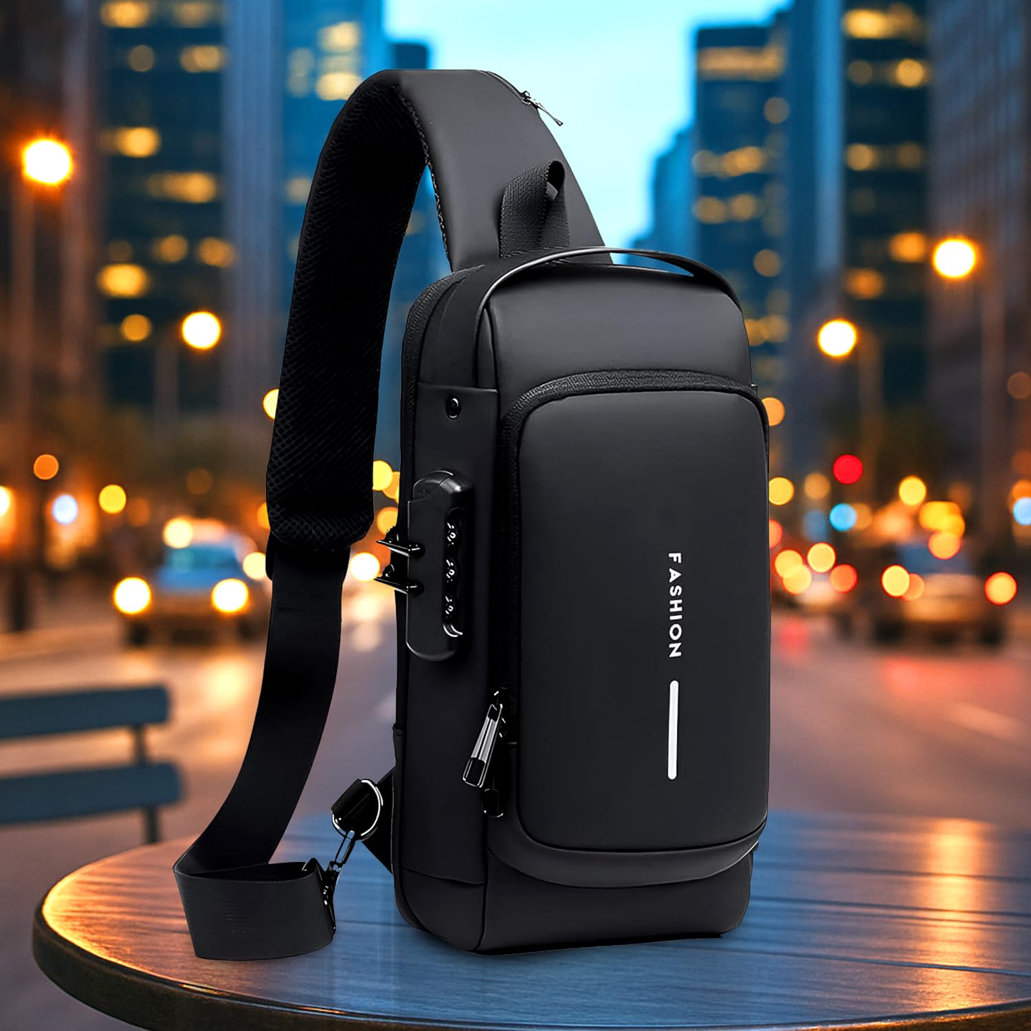 Oblivion Crossbody Bags for Men – Multicolor Stylish Waterproof Unisex Anti-Theft Chest Backpack with USB Port – Casual Travel Shoulder Sling Bag for Passport, Mobile & Wallet (Black) - Image 4