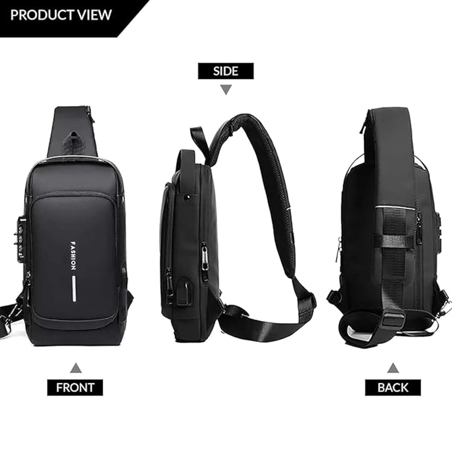 Oblivion Crossbody Bags for Men – Multicolor Stylish Waterproof Unisex Anti-Theft Chest Backpack with USB Port – Casual Travel Shoulder Sling Bag for Passport, Mobile & Wallet (Black) - Image 6