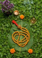 Original 5 Mukhi Rudraksha Mala 12 Inch Golden Glass & Red Plastic Beads with 1 Natural Rudraksha Japa Mala for Pooja Meditation Mantra Chanting & Hindu Spiritual Wear (MALA with Bracelet) - Image 3