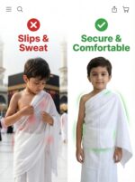 Ihram Ahram Ehram for Kid | Hajj Umrah | White Cotton 2-Piece | Age 5 to 9 | Cool Towel Ihram| Sharia Compliant | Al-Harmain - Image 3