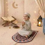 FAF Girl & Boy Velvet Prayer Mat | Children janamaz Prayer Rug for Kids (Upto 3 Years) | Soft Thick Namaz Mat, Portable Travel Janemaaz | Mussalla for Home, Mosque & Ramzan, Hajj and Umrah (Maroon) - Image 4