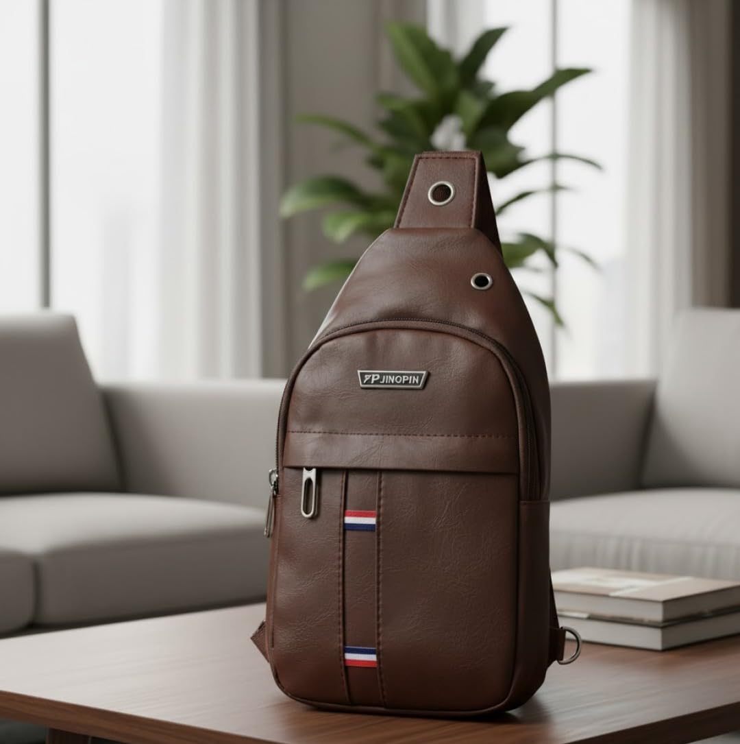 Oblivion Crossbody Bags for Men – Multicolor Stylish Waterproof Unisex Anti-Theft Chest Backpack with USB Port – Casual Travel Shoulder Sling Bag for Passport, Mobile & Wallet (Brown) - Image 3