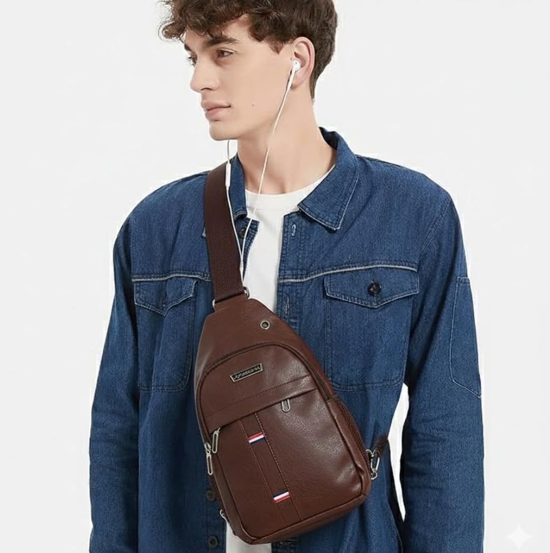 Oblivion Crossbody Bags for Men – Multicolor Stylish Waterproof Unisex Anti-Theft Chest Backpack with USB Port – Casual Travel Shoulder Sling Bag for Passport, Mobile & Wallet (Brown) - Image 4