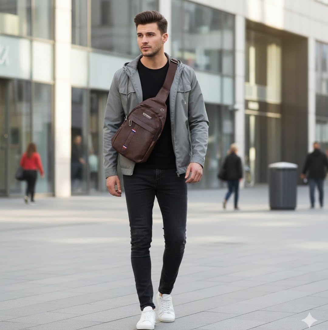 Oblivion Crossbody Bags for Men – Multicolor Stylish Waterproof Unisex Anti-Theft Chest Backpack with USB Port – Casual Travel Shoulder Sling Bag for Passport, Mobile & Wallet (Brown) - Image 8