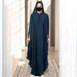 Bashariya HIGH RTN Elegant Firdaus Fabric Kaftan with Embellished Lacework, Concealed Zipper & Ruffle Sleeves – Modest Islamic Dress for Women & Girls - Dark Teal - Image 3