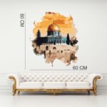 Masjid Al-Aqsa Wall Art, Islamic Watercolor Print, Dome of the Rock, 60 x 60 CM, Modern Muslim Home Décor, Vinyl Wall Sticker - Image 3